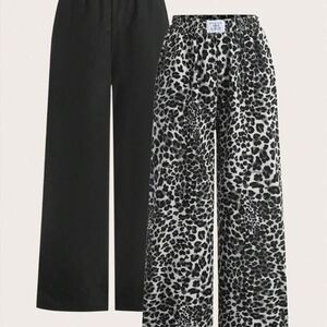 SHEIN Set Of Leopard Print and Black Wide-Leg Pants 3XL